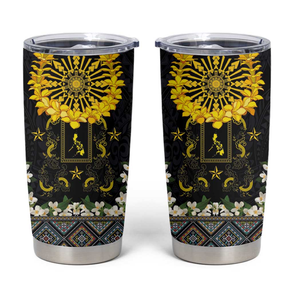Flores de Mayo and Filipino Fiesta Tumbler Cup The Sun-Jasmine and Polynesian Yakan Tattoo Barong Style LT03 Black - Polynesian Pride