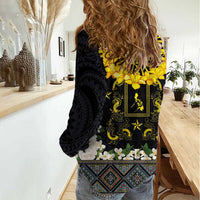 Flores de Mayo and Filipino Fiesta Women Casual Shirt The Sun-Jasmine and Polynesian Yakan Tattoo Barong Style LT03 - Polynesian Pride