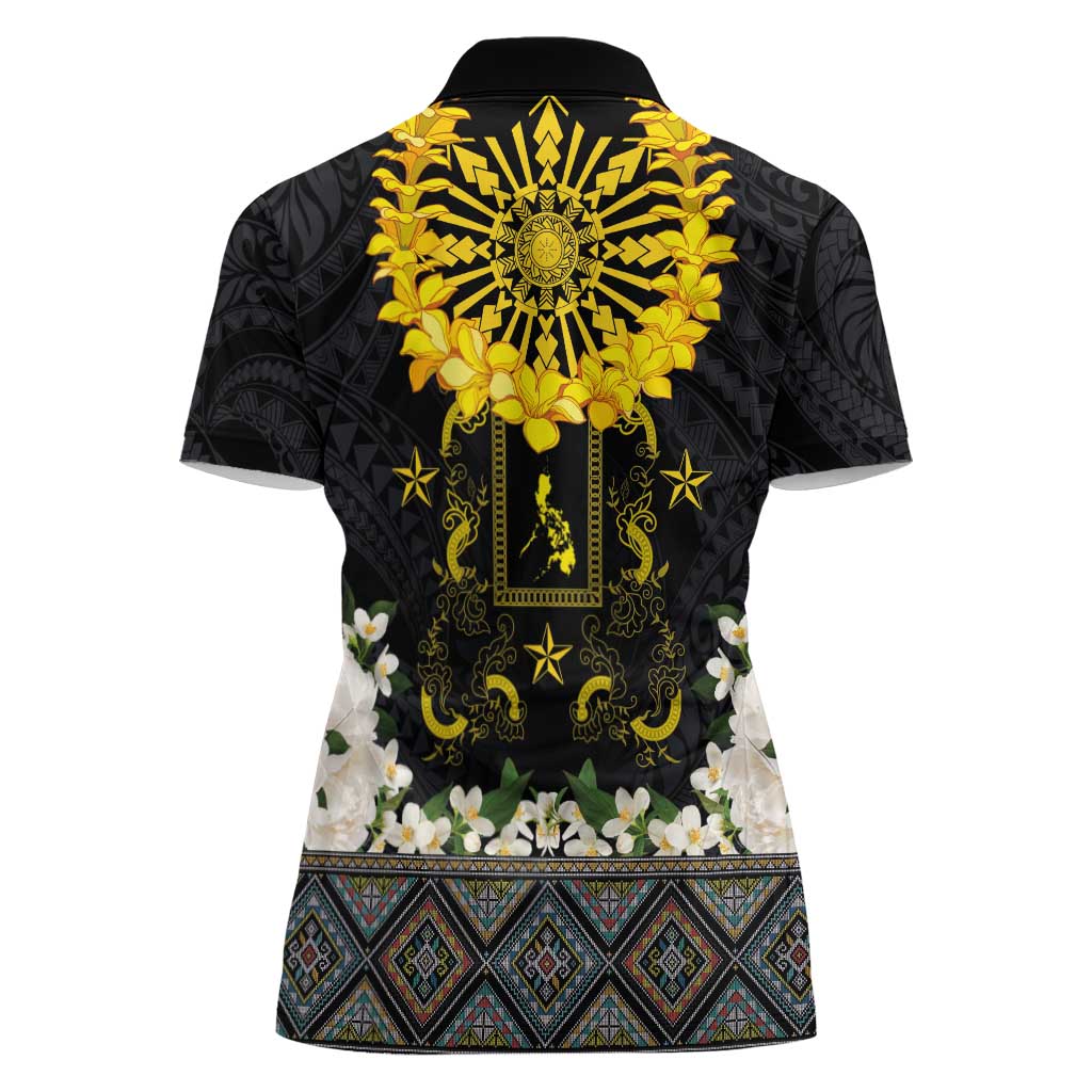 Flores de Mayo and Filipino Fiesta Women Polo Shirt The Sun-Jasmine and Polynesian Yakan Tattoo Barong Style LT03 - Polynesian Pride