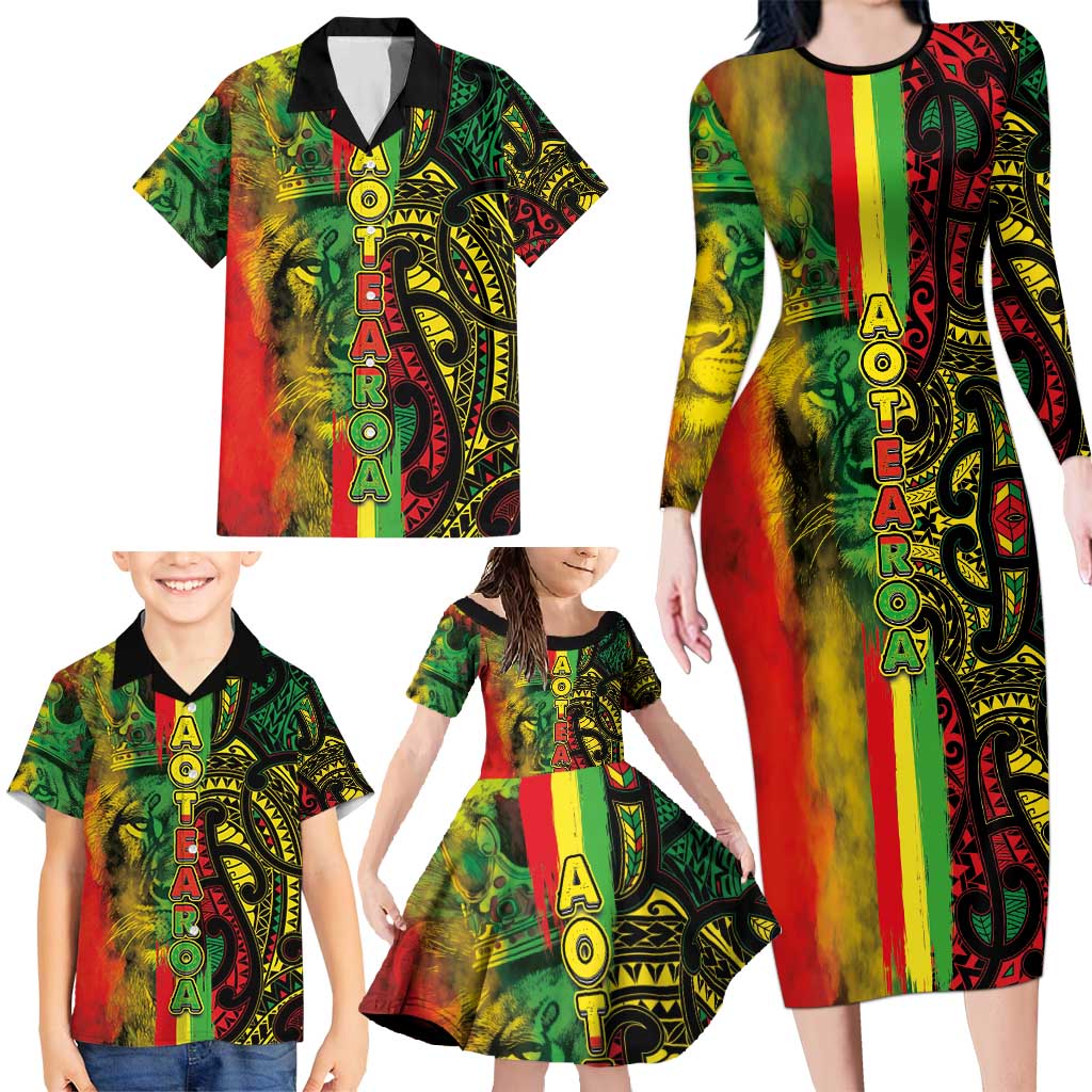 Aotearoa Reggae Family Matching Long Sleeve Bodycon Dress and Hawaiian Shirt Maori Reggae-One Love LT03 - Polynesian Pride