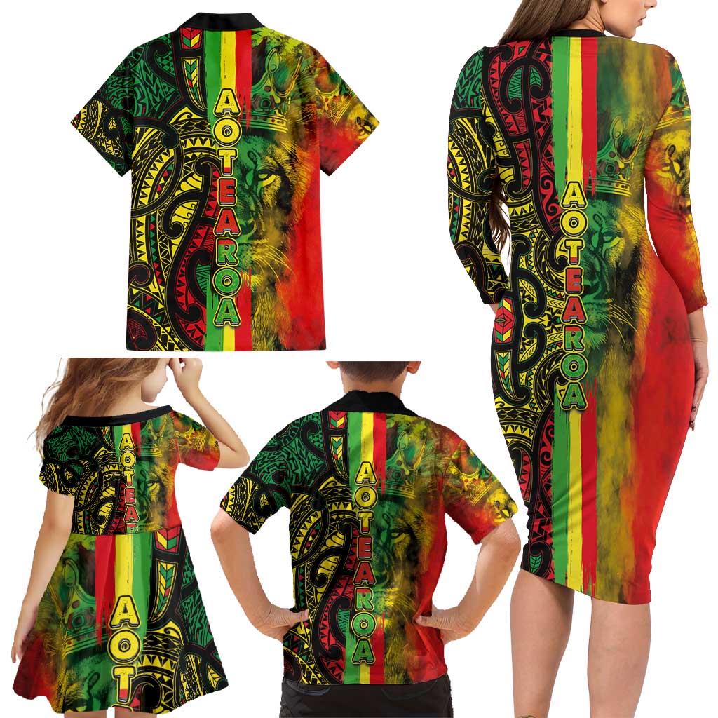 Aotearoa Reggae Family Matching Long Sleeve Bodycon Dress and Hawaiian Shirt Maori Reggae-One Love LT03 - Polynesian Pride