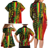 Aotearoa Reggae Family Matching Long Sleeve Bodycon Dress and Hawaiian Shirt Maori Reggae-One Love LT03 - Polynesian Pride