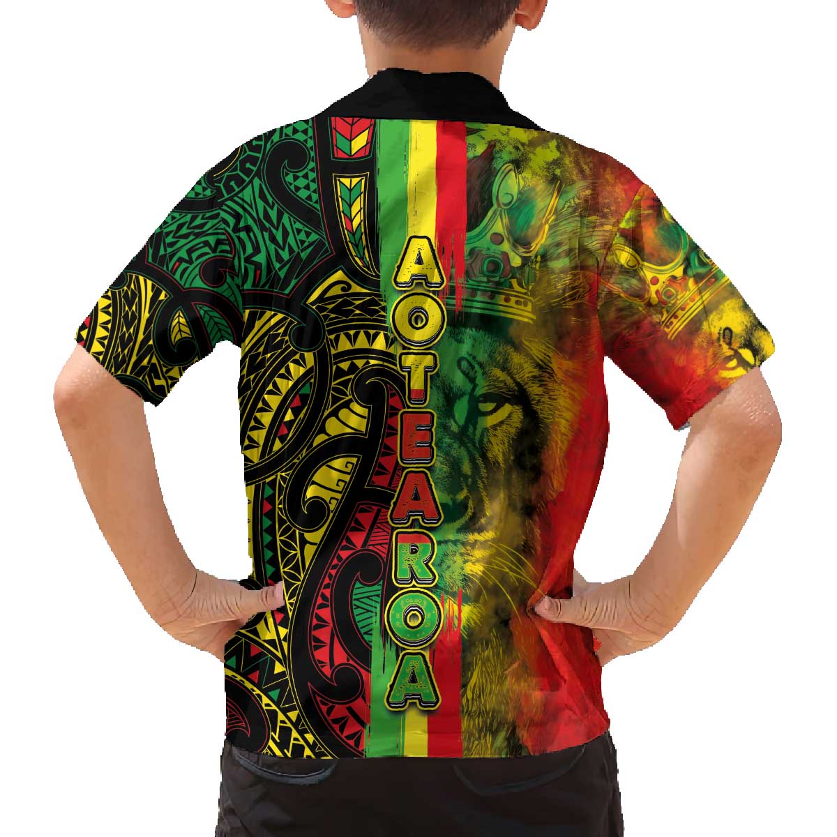 Aotearoa Reggae Family Matching Off The Shoulder Long Sleeve Dress and Hawaiian Shirt Maori Reggae-One Love LT03 - Polynesian Pride