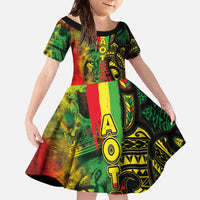 Aotearoa Reggae Family Matching Off The Shoulder Long Sleeve Dress and Hawaiian Shirt Maori Reggae-One Love LT03 Daughter's Dress Reggae - Polynesian Pride