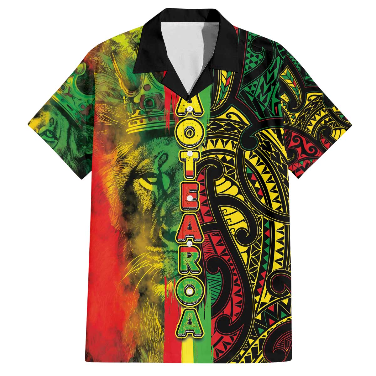 Aotearoa Reggae Family Matching Off The Shoulder Long Sleeve Dress and Hawaiian Shirt Maori Reggae-One Love LT03 Dad's Shirt - Short Sleeve Reggae - Polynesian Pride