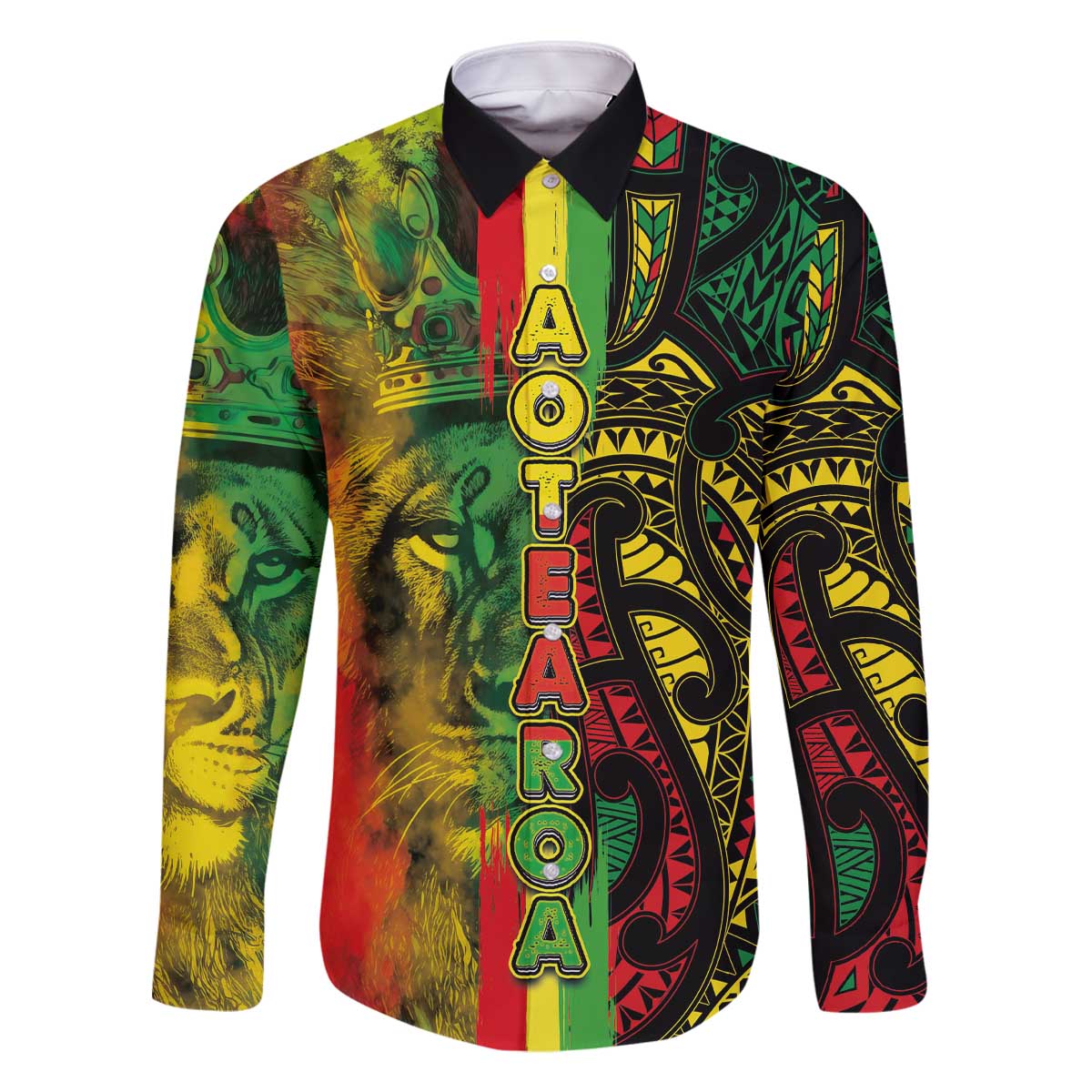 Aotearoa Reggae Family Matching Off The Shoulder Long Sleeve Dress and Hawaiian Shirt Maori Reggae-One Love LT03 Dad's Shirt - Long Sleeve Reggae - Polynesian Pride