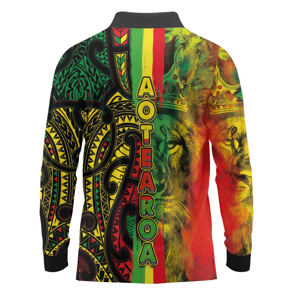 Aotearoa Reggae Long Sleeve Polo Shirt Maori Reggae-One Love