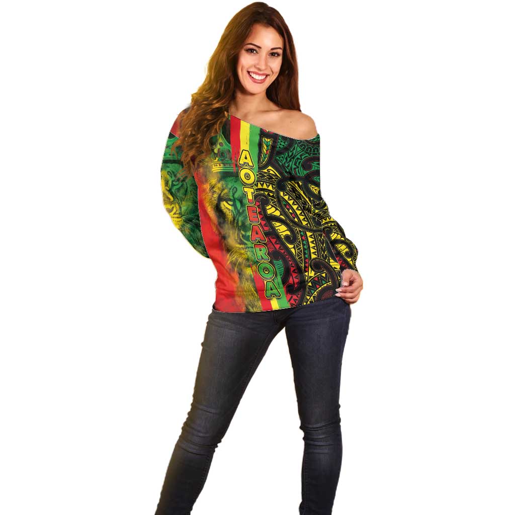 Aotearoa Reggae Off Shoulder Sweater Maori Reggae-One Love