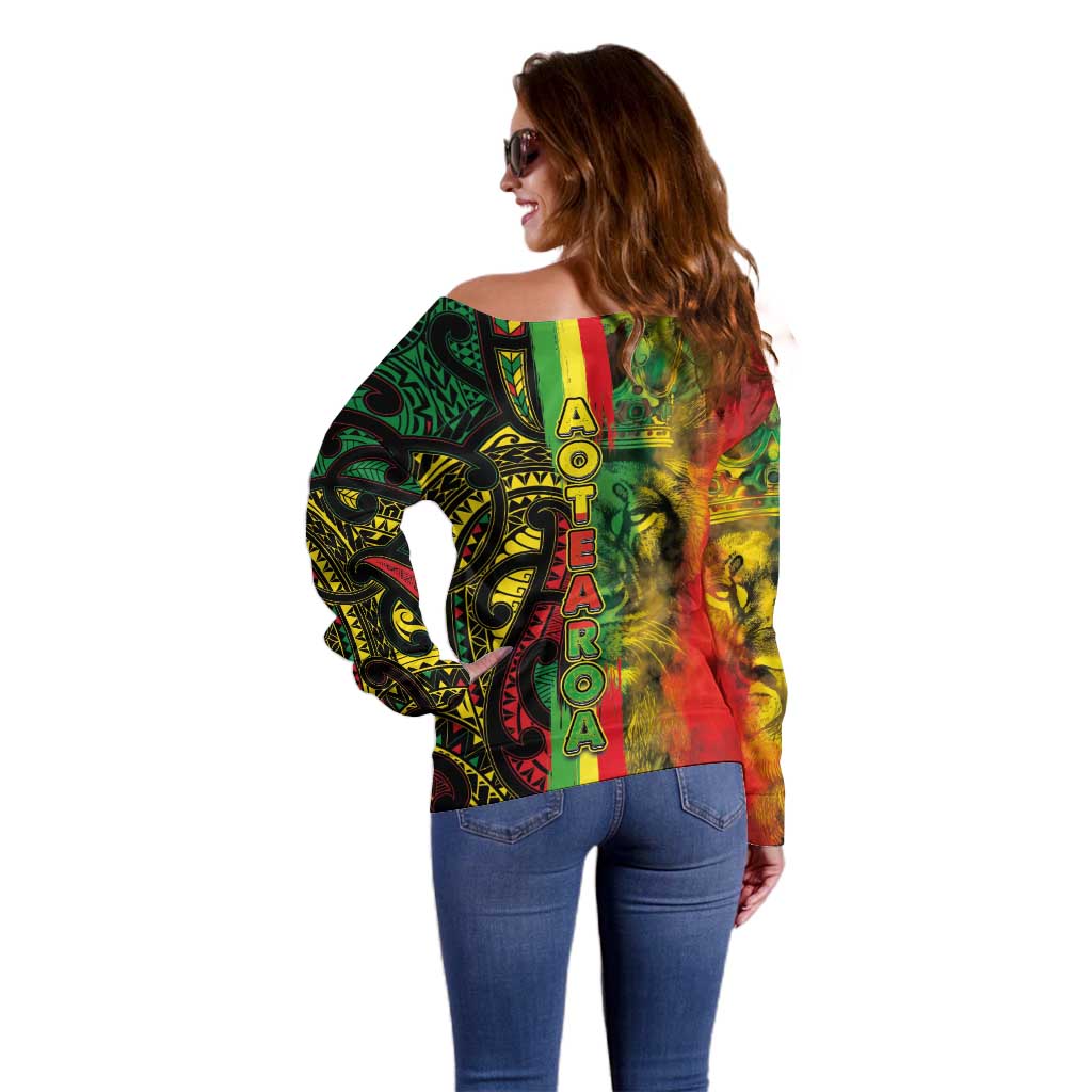 Aotearoa Reggae Off Shoulder Sweater Maori Reggae-One Love
