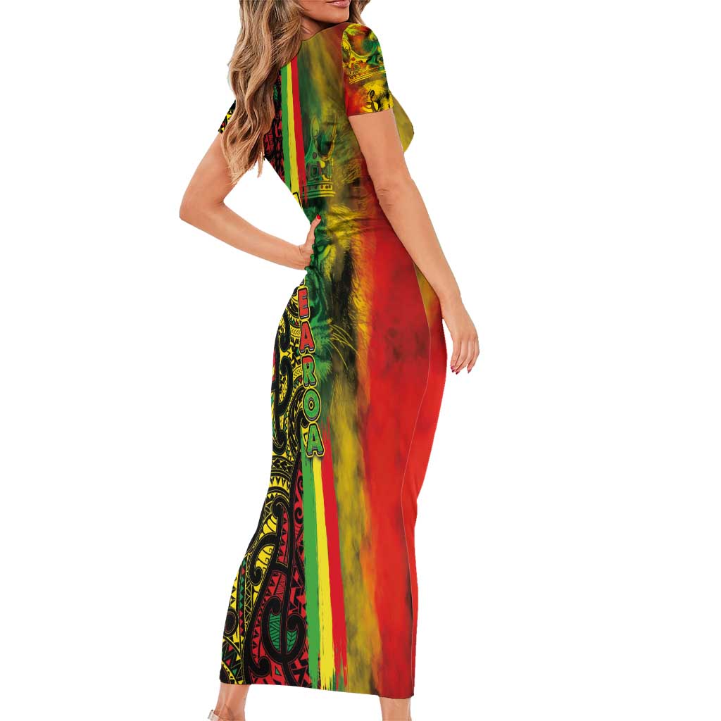 Aotearoa Reggae Short Sleeve Bodycon Dress Maori Reggae-One Love LT03 - Polynesian Pride
