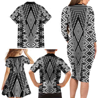 Aotearoa Tukutuku and Poutama Motif Classic Family Matching Long Sleeve Bodycon Dress and Hawaiian Shirt LT03 - Polynesian Pride