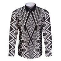 Aotearoa Tukutuku and Poutama Motif Classic Family Matching Long Sleeve Bodycon Dress and Hawaiian Shirt LT03 Dad's Shirt - Long Sleeve Gray - Polynesian Pride