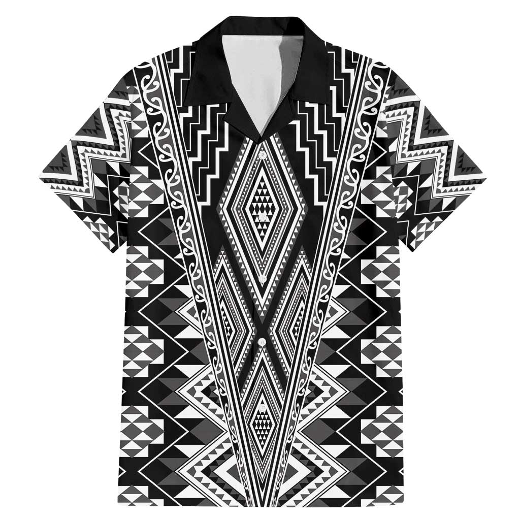 Aotearoa Tukutuku and Poutama Motif Classic Family Matching Mermaid Dress and Hawaiian Shirt LT03 Dad's Shirt - Short Sleeve Gray - Polynesian Pride