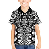 Aotearoa Tukutuku and Poutama Motif Classic Family Matching Mermaid Dress and Hawaiian Shirt LT03 Son's Shirt Gray - Polynesian Pride