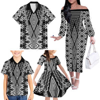Aotearoa Tukutuku and Poutama Motif Classic Family Matching Off The Shoulder Long Sleeve Dress and Hawaiian Shirt LT03 - Polynesian Pride