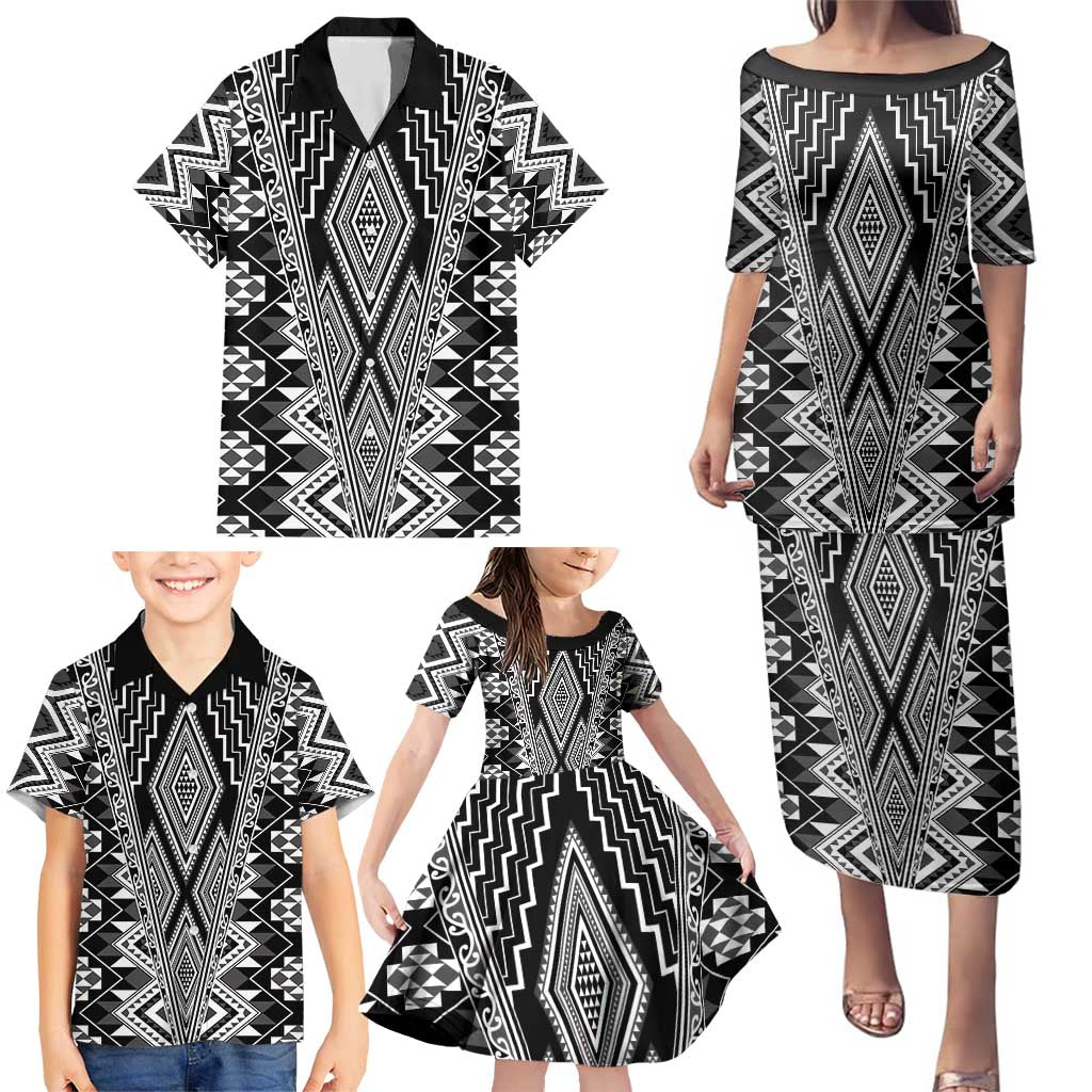 Aotearoa Tukutuku and Poutama Motif Classic Family Matching Puletasi and Hawaiian Shirt LT03 - Polynesian Pride