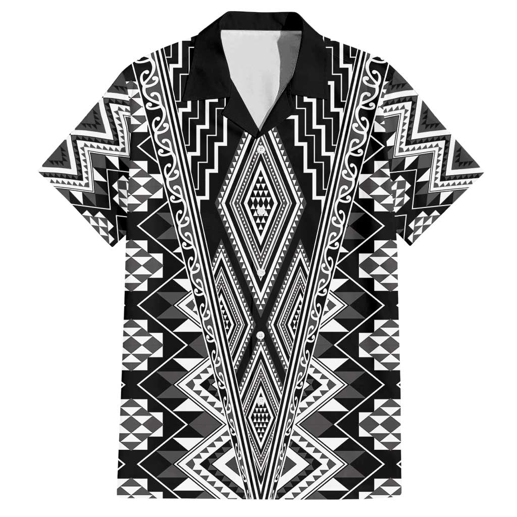 Aotearoa Tukutuku and Poutama Motif Classic Family Matching Puletasi and Hawaiian Shirt LT03 Dad's Shirt - Short Sleeve Gray - Polynesian Pride
