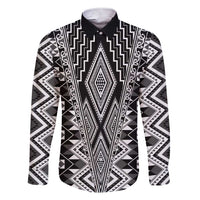 Aotearoa Tukutuku and Poutama Motif Classic Family Matching Short Sleeve Bodycon Dress and Hawaiian Shirt LT03 Dad's Shirt - Long Sleeve Gray - Polynesian Pride