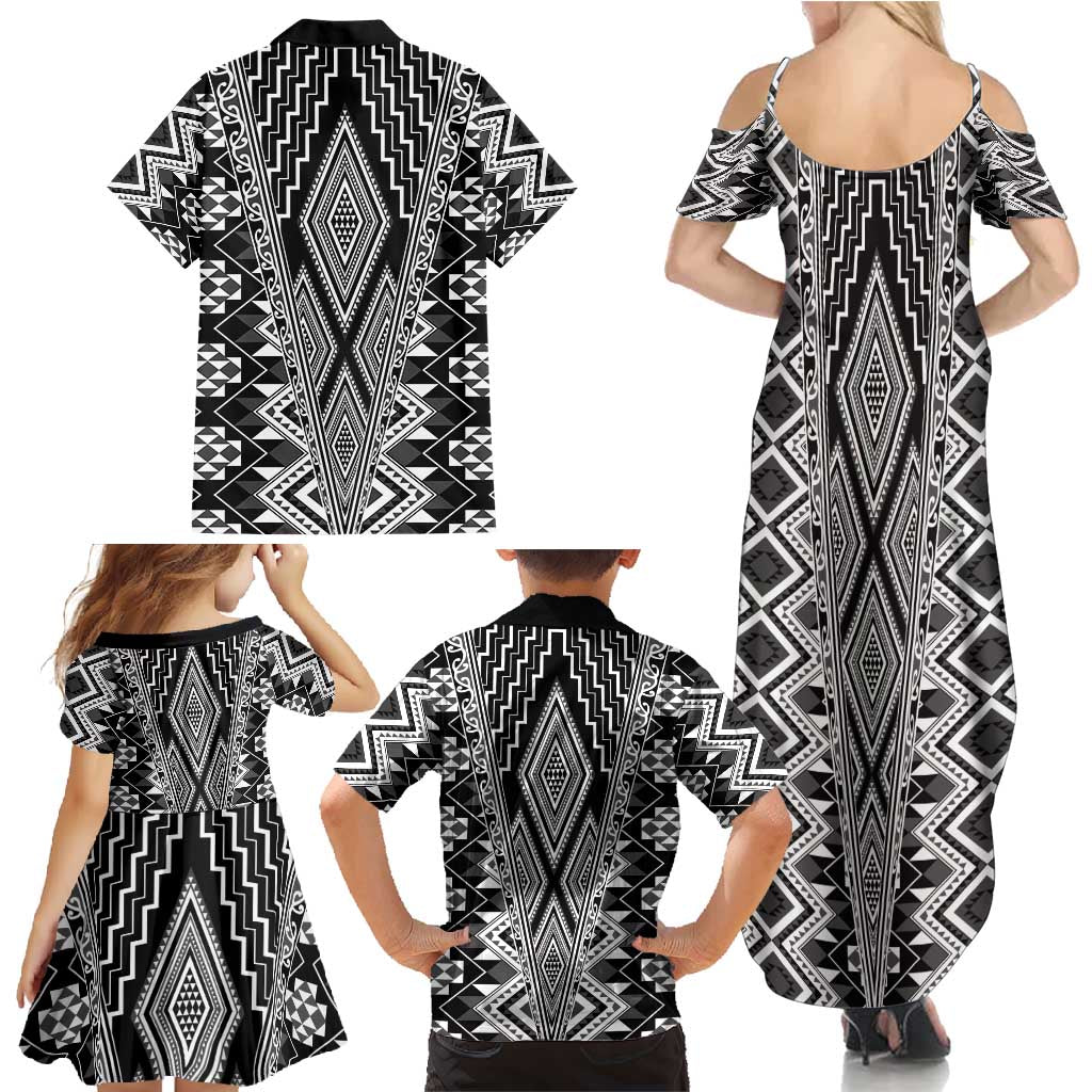 Aotearoa Tukutuku and Poutama Motif Classic Family Matching Summer Maxi Dress and Hawaiian Shirt LT03 - Polynesian Pride