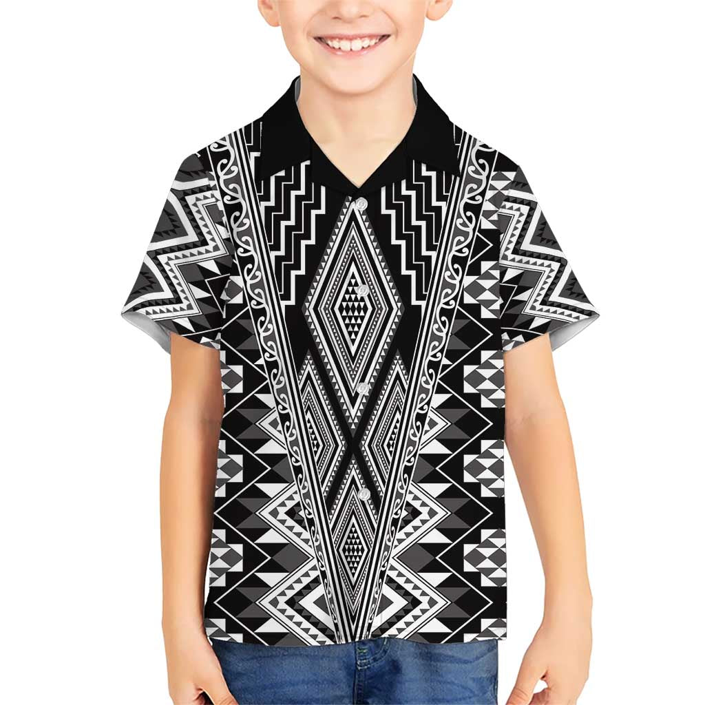 Aotearoa Tukutuku and Poutama Motif Classic Kid Hawaiian Shirt LT03 Kid Gray - Polynesian Pride