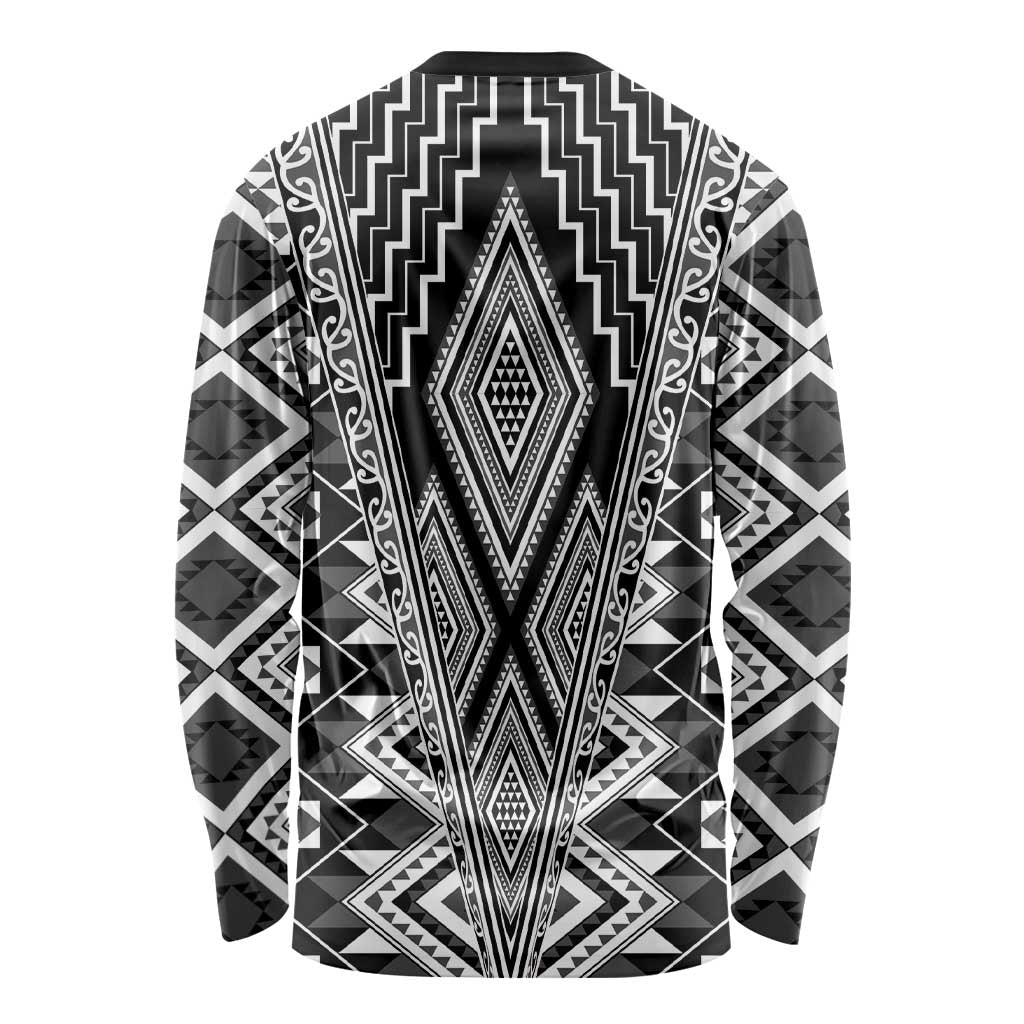Aotearoa Tukutuku and Poutama Motif Classic Long Sleeve Shirt