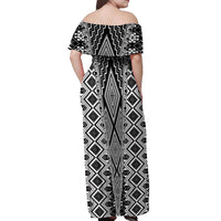 Aotearoa Tukutuku and Poutama Motif Classic Off Shoulder Maxi Dress