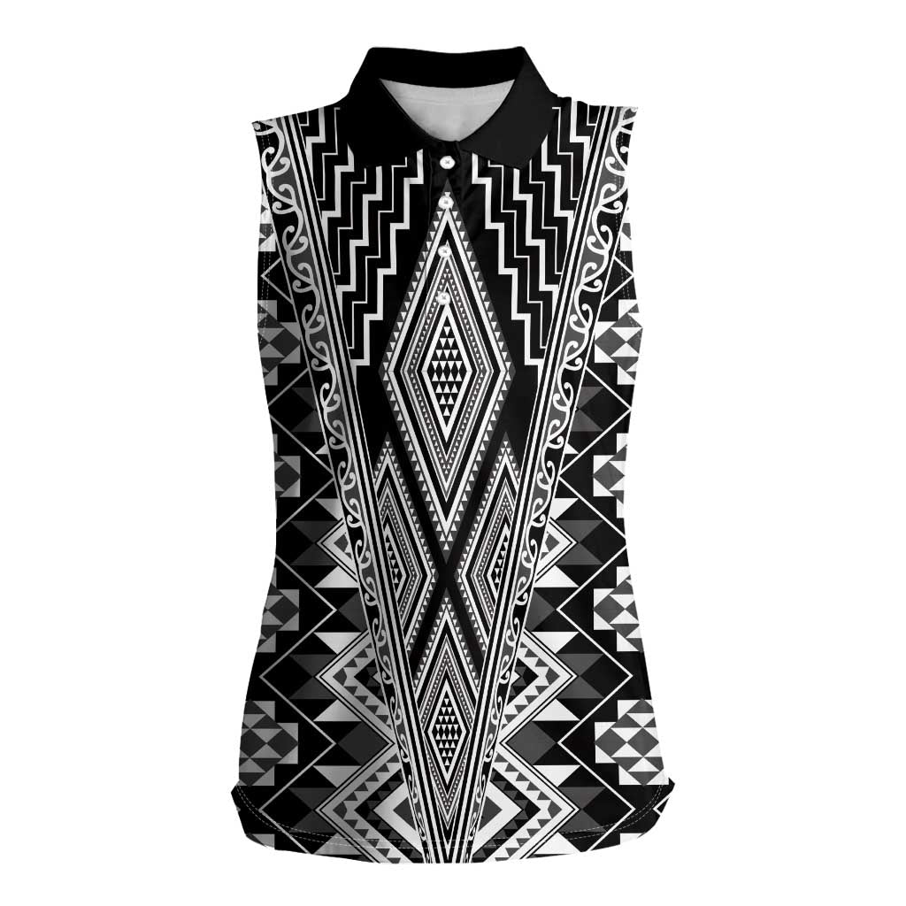 Aotearoa Tukutuku and Poutama Motif Classic Women Sleeveless Polo Shirt