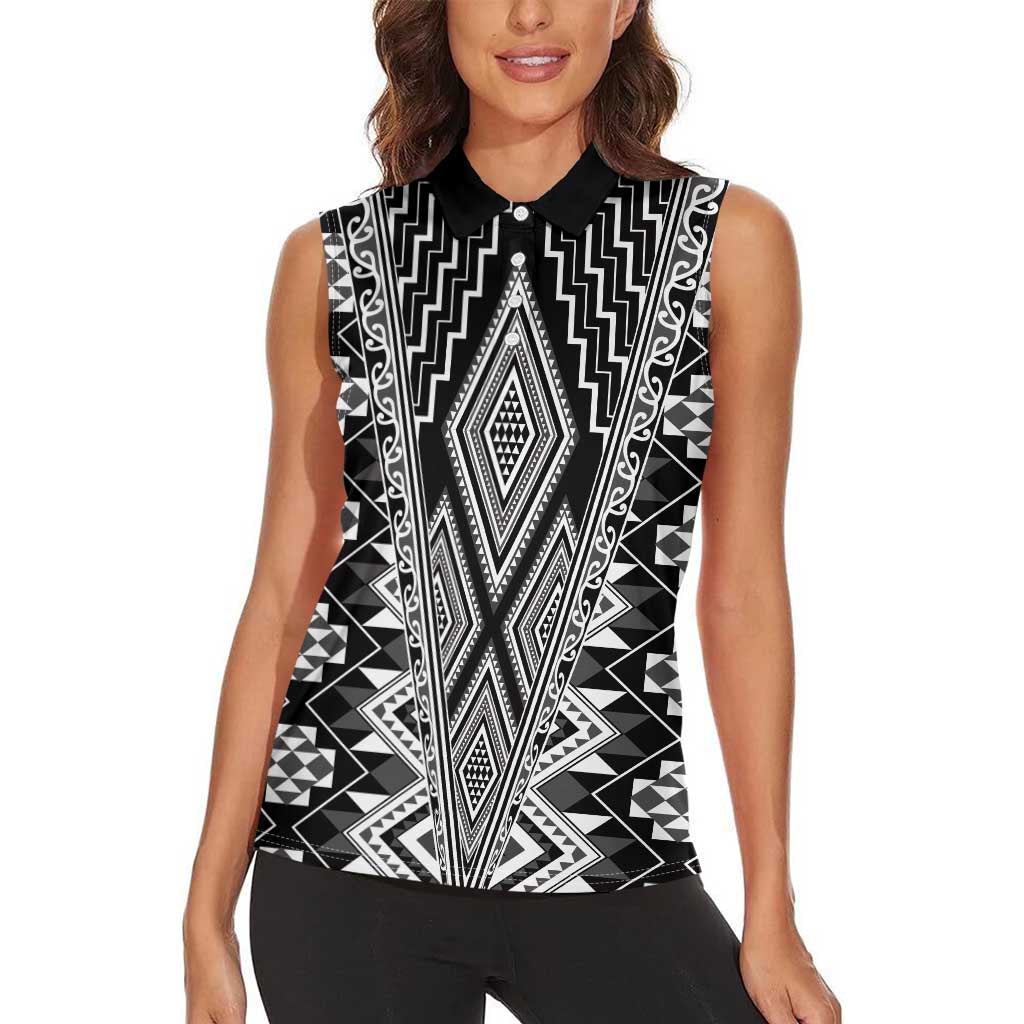Aotearoa Tukutuku and Poutama Motif Classic Women Sleeveless Polo Shirt