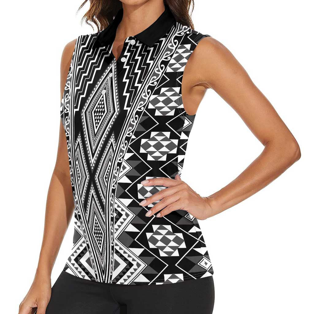 Aotearoa Tukutuku and Poutama Motif Classic Women Sleeveless Polo Shirt