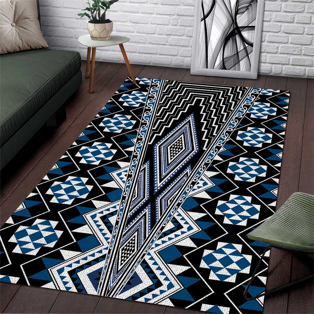 Blue Aotearoa Tukutuku and Poutama Motif Area Rug LT03 Blue - Polynesian Pride