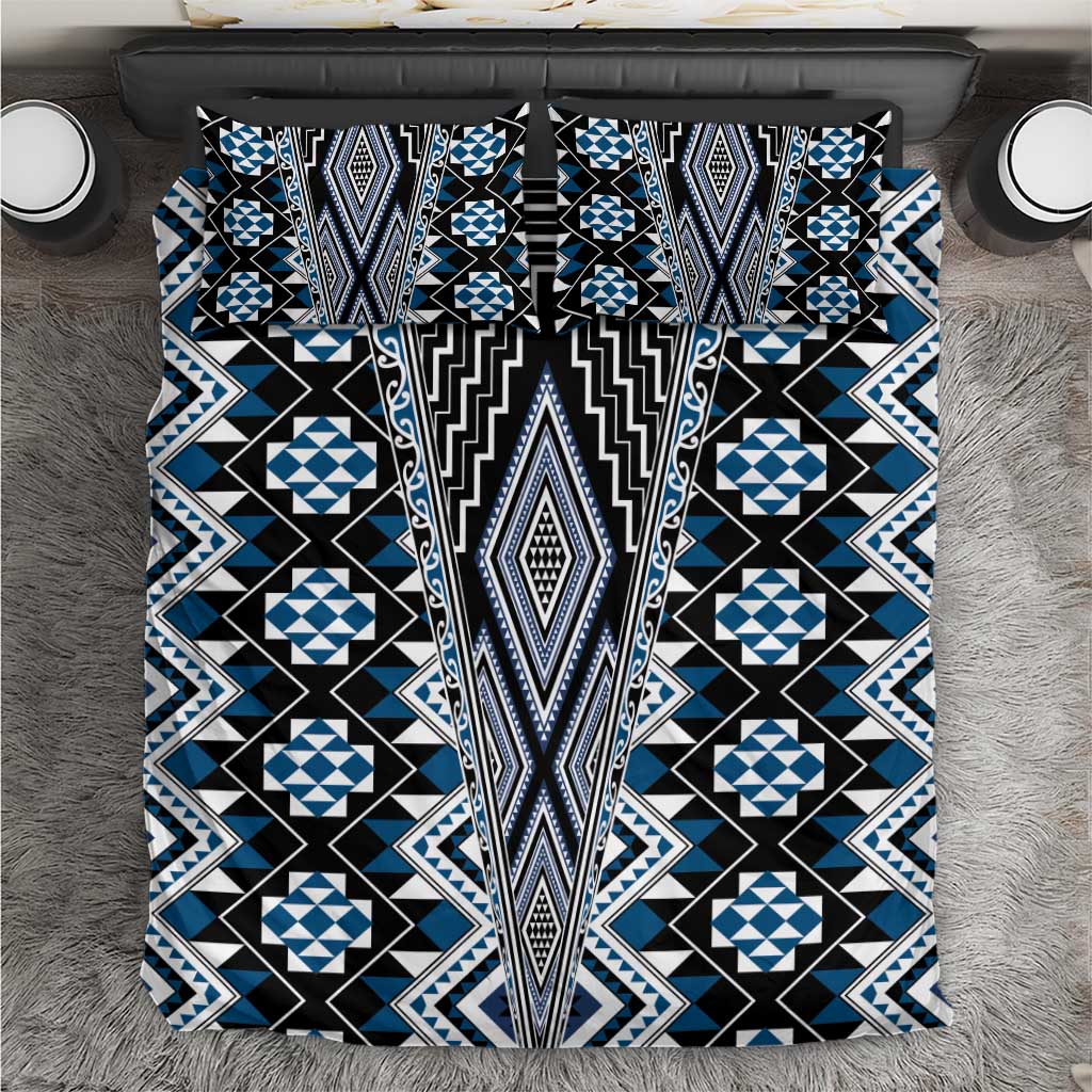 Blue Aotearoa Tukutuku and Poutama Motif Bedding Set LT03 Blue - Polynesian Pride