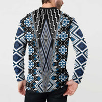 Blue Aotearoa Tukutuku and Poutama Motif Button Sweatshirt