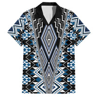 Blue Aotearoa Tukutuku and Poutama Motif Family Matching Long Sleeve Bodycon Dress and Hawaiian Shirt LT03 Dad's Shirt - Short Sleeve Blue - Polynesian Pride