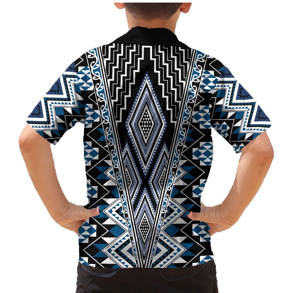 Blue Aotearoa Tukutuku and Poutama Motif Family Matching Mermaid Dress and Hawaiian Shirt LT03 - Polynesian Pride