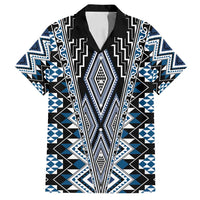 Blue Aotearoa Tukutuku and Poutama Motif Family Matching Off Shoulder Short Dress and Hawaiian Shirt LT03 Dad's Shirt - Short Sleeve Blue - Polynesian Pride