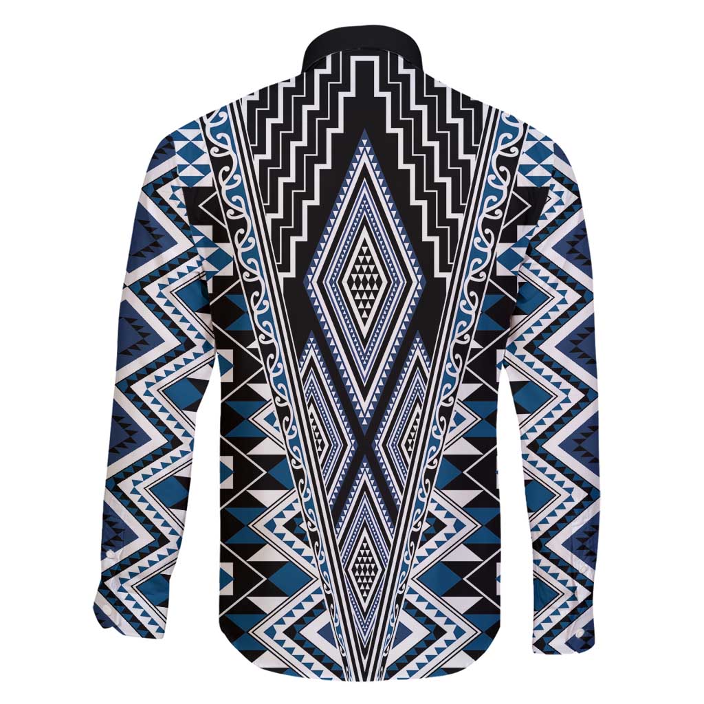 Blue Aotearoa Tukutuku and Poutama Motif Family Matching Tank Maxi Dress and Hawaiian Shirt LT03 - Polynesian Pride