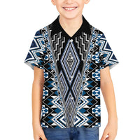 Blue Aotearoa Tukutuku and Poutama Motif Family Matching Tank Maxi Dress and Hawaiian Shirt LT03 Son's Shirt Blue - Polynesian Pride