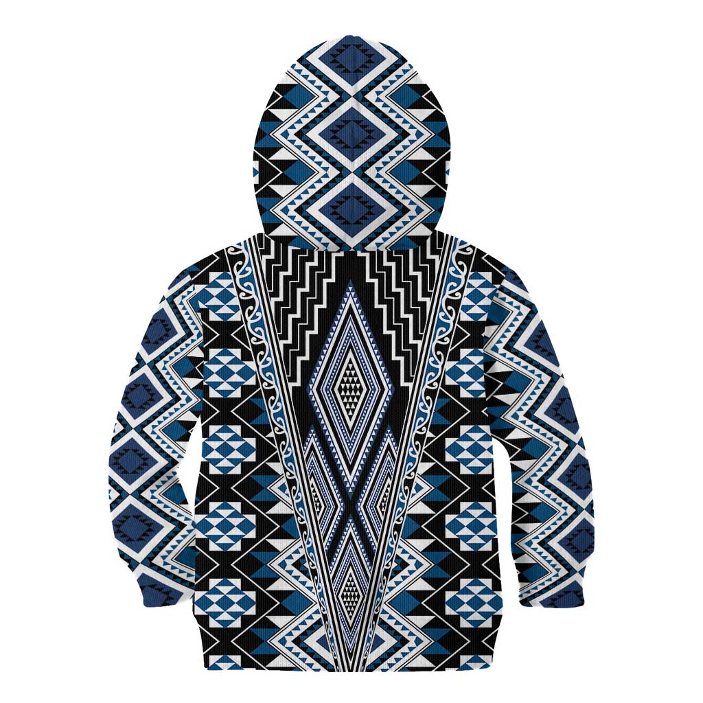 Blue Aotearoa Tukutuku and Poutama Motif Kid Hoodie LT03 - Polynesian Pride