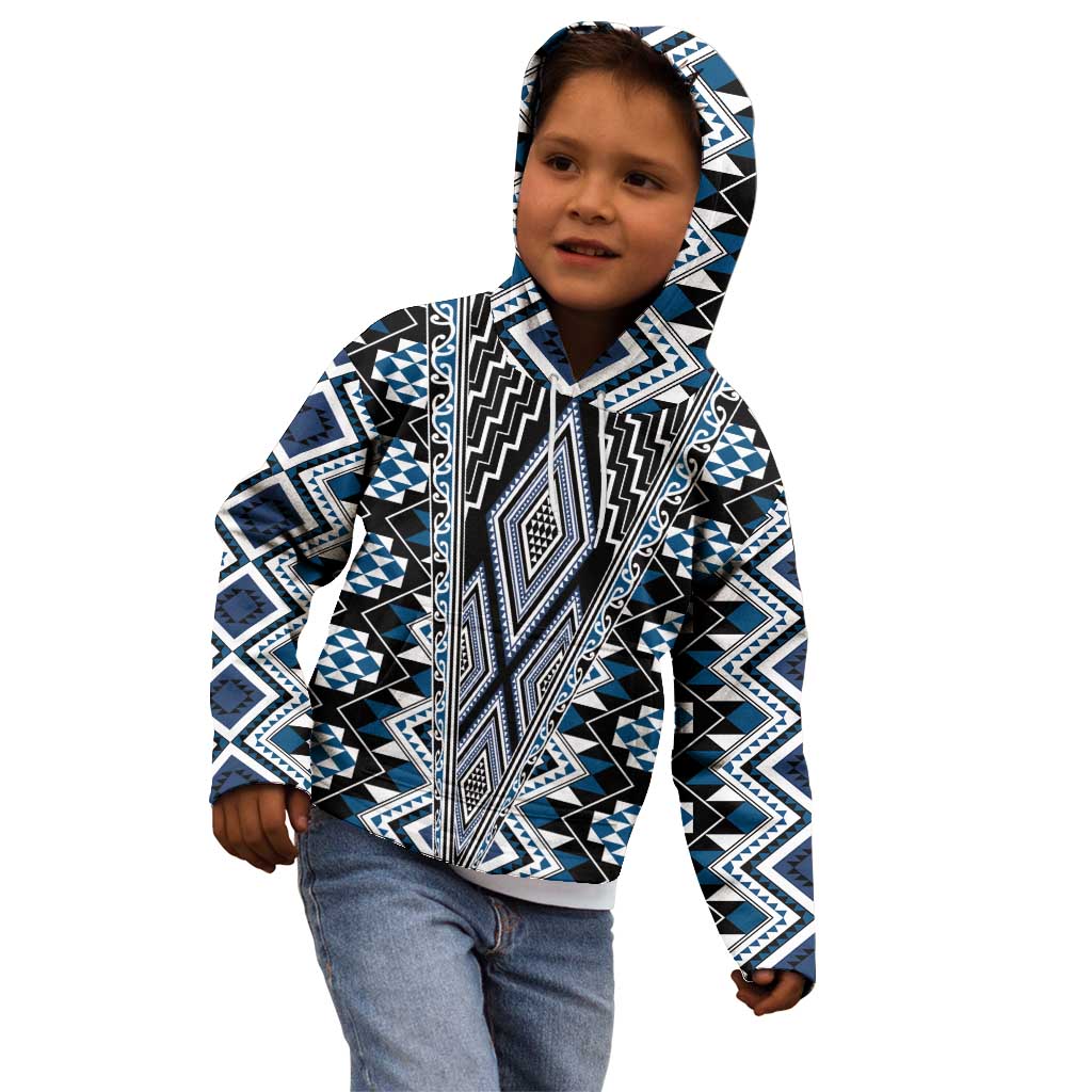 Blue Aotearoa Tukutuku and Poutama Motif Kid Hoodie LT03 - Polynesian Pride