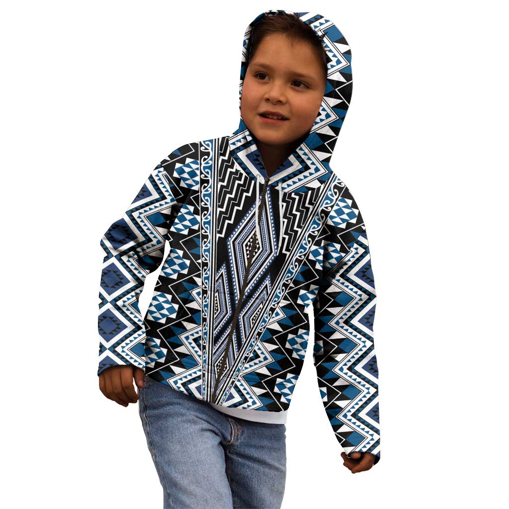 Blue Aotearoa Tukutuku and Poutama Motif Kid Hoodie LT03 - Polynesian Pride