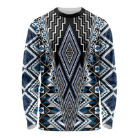 Blue Aotearoa Tukutuku and Poutama Motif Long Sleeve Shirt