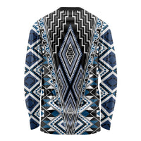 Blue Aotearoa Tukutuku and Poutama Motif Long Sleeve Shirt