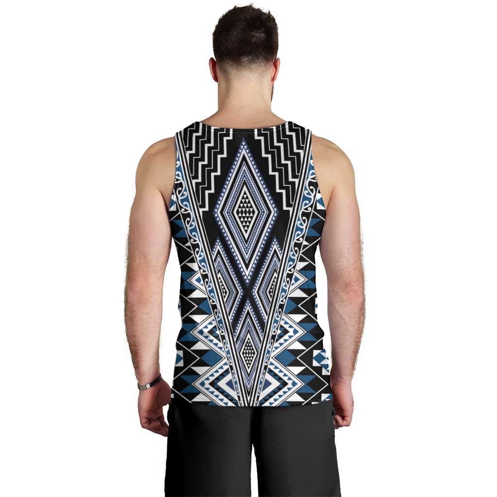 Blue Aotearoa Tukutuku and Poutama Motif Men Tank Top