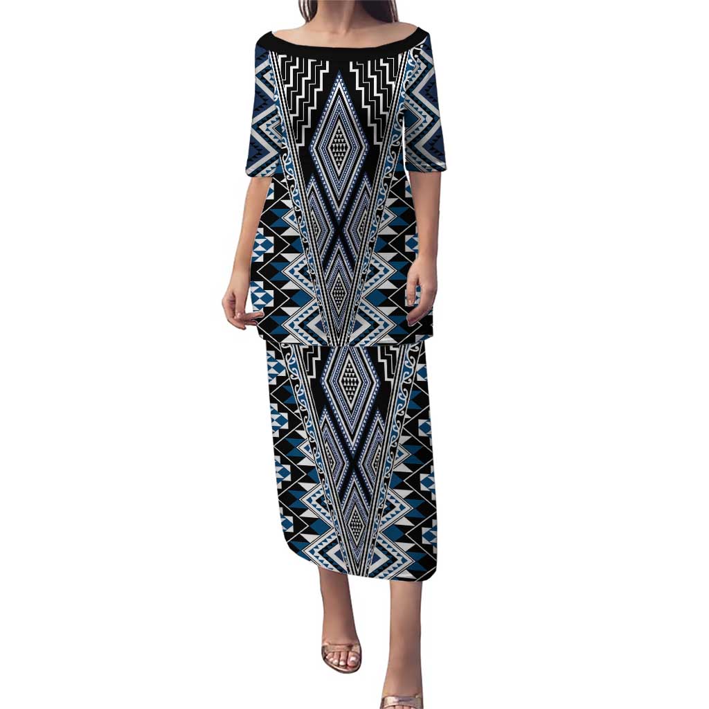 Blue Aotearoa Tukutuku and Poutama Motif Puletasi