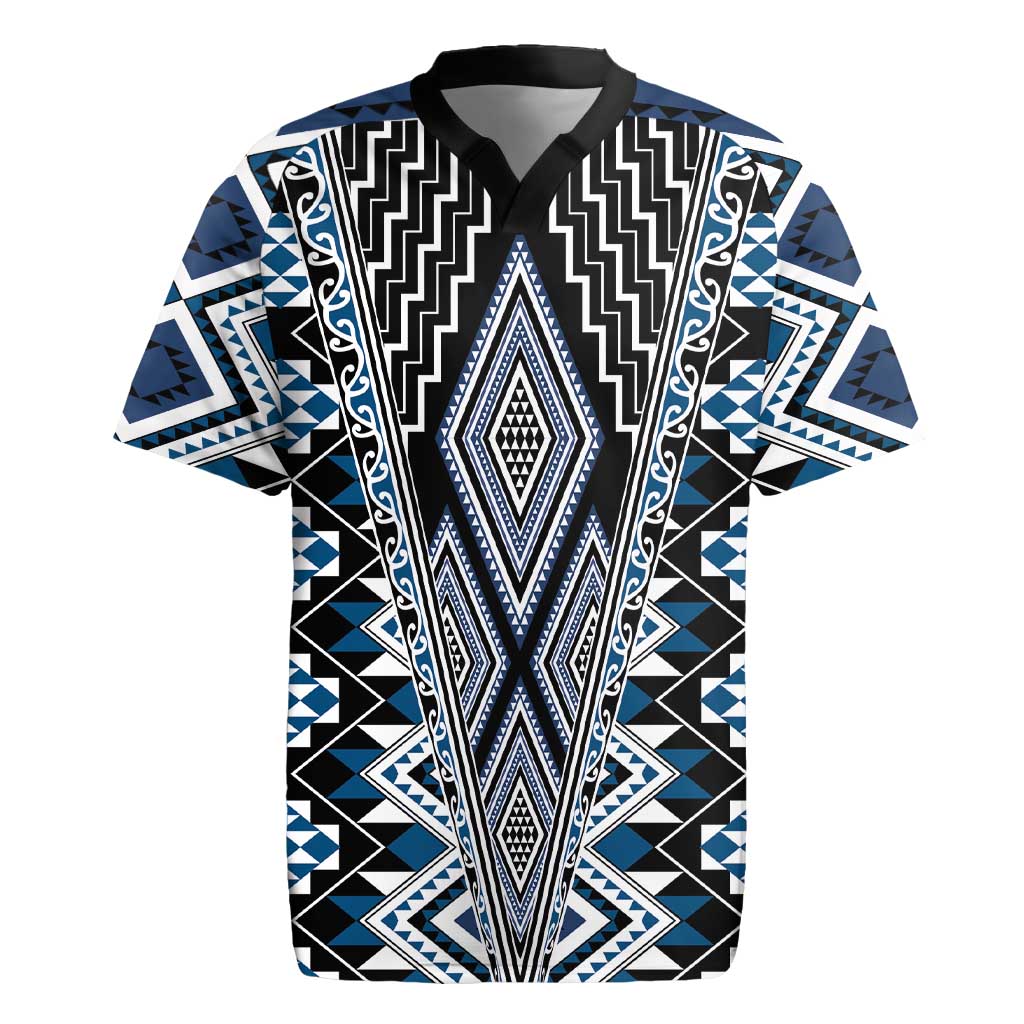 Blue Aotearoa Tukutuku and Poutama Motif Rugby Jersey LT03 Blue - Polynesian Pride