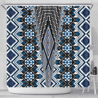 Blue Aotearoa Tukutuku and Poutama Motif Shower Curtain LT03 - Polynesian Pride