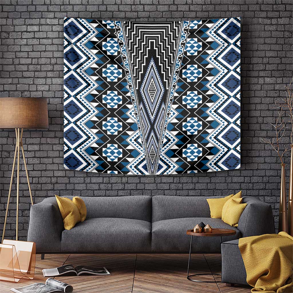 Blue Aotearoa Tukutuku and Poutama Motif Tapestry LT03 Blue - Polynesian Pride