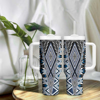 Blue Aotearoa Tukutuku and Poutama Motif Tumbler With Handle LT03 - Polynesian Pride