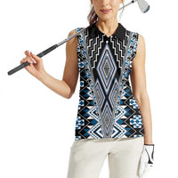 Blue Aotearoa Tukutuku and Poutama Motif Women Sleeveless Polo Shirt