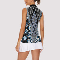 Blue Aotearoa Tukutuku and Poutama Motif Women Sleeveless Polo Shirt